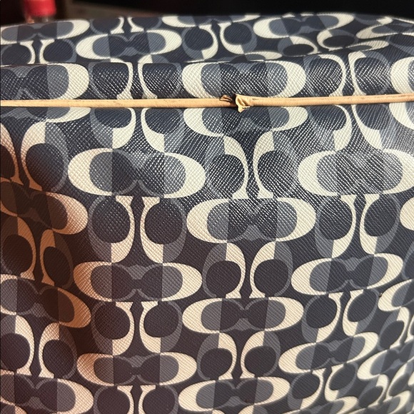 Coach Park Metro Dream C Signature Tote in navy and white with tan leather trim - Picture 7 of 8